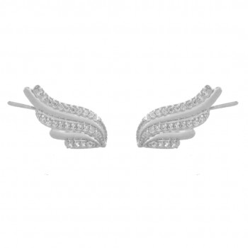 Brinco asa intercalada lisa e zirconia cristal. 18.5x8mm, prata. 351390